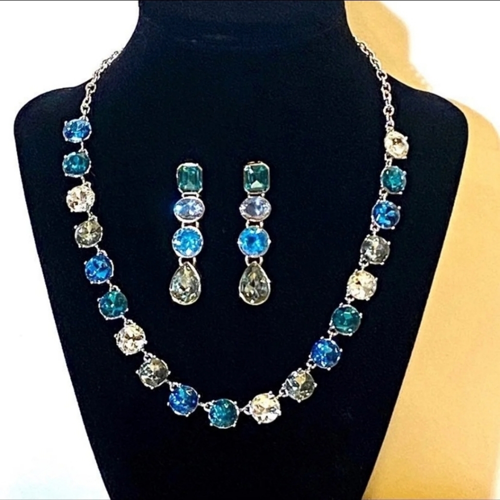 Banana Republic Blue Gem Necklace and Earrings